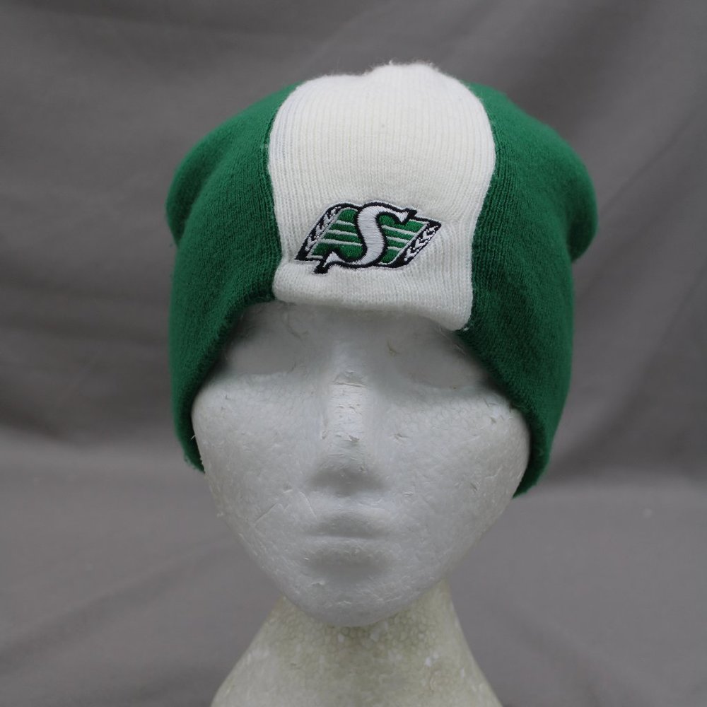 Saskatchewan Roughriders Beanie - 3 Striper with Logo - Adult Stretch Fit
